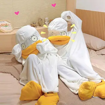 Ördek Onesie Pijama Yetişkin Peluş Pazen Cosplay Kostüm Ördek Ördekler Kostüm Hayvan Kostüm Cadılar Bayramı Kostümleri Erkekler Kadınlar için