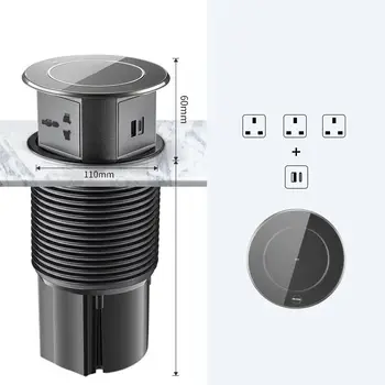 Yüksek kaliteli akıllı kaldırma elektrikli AB evrensel kablosuz şarj soketi gömülü mutfak masası görünmez priz